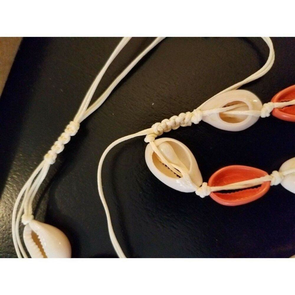 Necklace & Bracelet Set Scione Shells Slide Twine Creamy White & Coral Pink - Picture 6 of 7